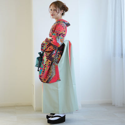 【レンタル】 袴 17点セット モダンアンテナ 袴91-99cm（身長153-170cm） 二尺袖着物 フルセット レディース 大学生 卒業式 日本製 （1020696801）