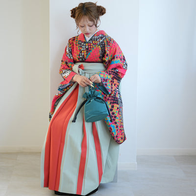 【レンタル】 袴 17点セット モダンアンテナ 袴91-99cm（身長153-170cm） 二尺袖着物 フルセット レディース 大学生 卒業式 日本製 （1020696801）