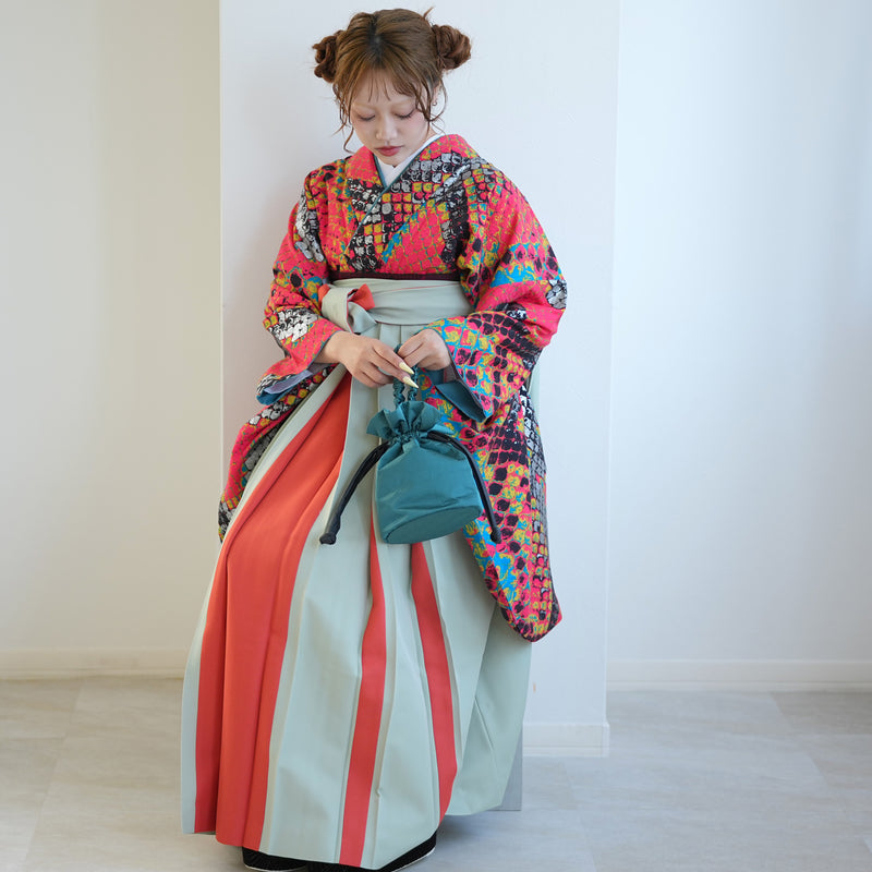 【レンタル】 袴 17点セット モダンアンテナ 袴91-99cm（身長153-170cm） 二尺袖着物 フルセット レディース 大学生 卒業式 日本製 （1020696801）