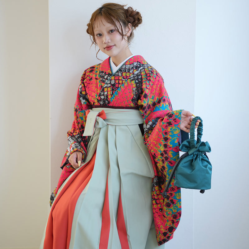 【レンタル】 袴 17点セット モダンアンテナ 袴91-99cm（身長153-170cm） 二尺袖着物 フルセット レディース 大学生 卒業式 日本製 （1020696801）