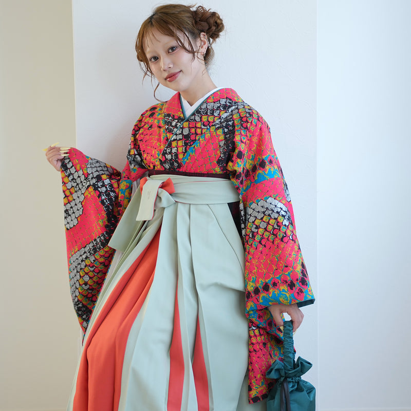 【レンタル】 袴 17点セット モダンアンテナ 袴91-99cm（身長153-170cm） 二尺袖着物 フルセット レディース 大学生 卒業式 日本製 （1020696801）