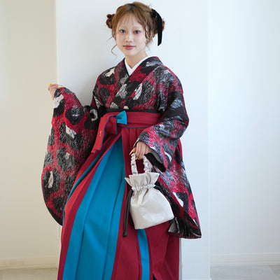 【レンタル】 袴 17点セット モダンアンテナ 袴91-99cm（身長153-170cm） 二尺袖着物 フルセット レディース 大学生 卒業式 日本製 （1020696901）