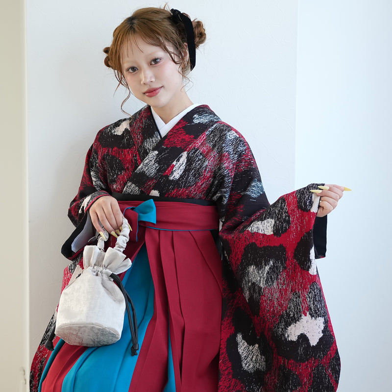 【レンタル】 袴 17点セット モダンアンテナ 袴91-99cm（身長153-170cm） 二尺袖着物 フルセット レディース 大学生 卒業式 日本製 （1020696901）