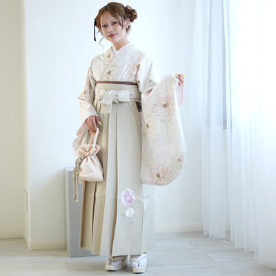 【レンタル】玉城ティナ×紅一点 2尺袖 袴 17点セット 91-99cm 日本製 古典柄 レトロ アンティーク系 花 ベージュ系（1020697301）