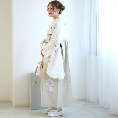 【レンタル】玉城ティナ×紅一点 2尺袖 袴 17点セット 91-99cm 日本製 古典柄 レトロ アンティーク系 花 ベージュ系（1020697301）