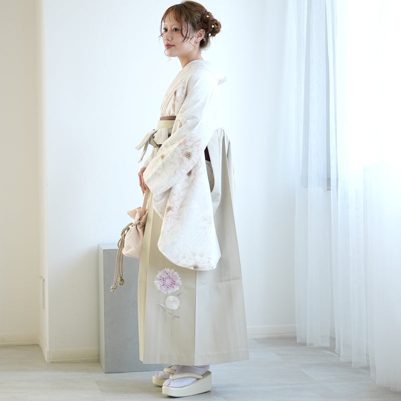 【レンタル】玉城ティナ×紅一点 2尺袖 袴 17点セット 91-99cm 日本製 古典柄 レトロ アンティーク系 花 ベージュ系（1020697301）