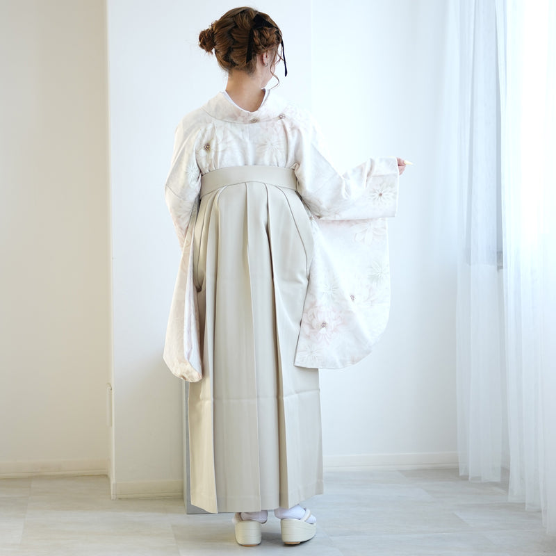 【レンタル】玉城ティナ×紅一点 2尺袖 袴 17点セット 91-99cm 日本製 古典柄 レトロ アンティーク系 花 ベージュ系（1020697301）