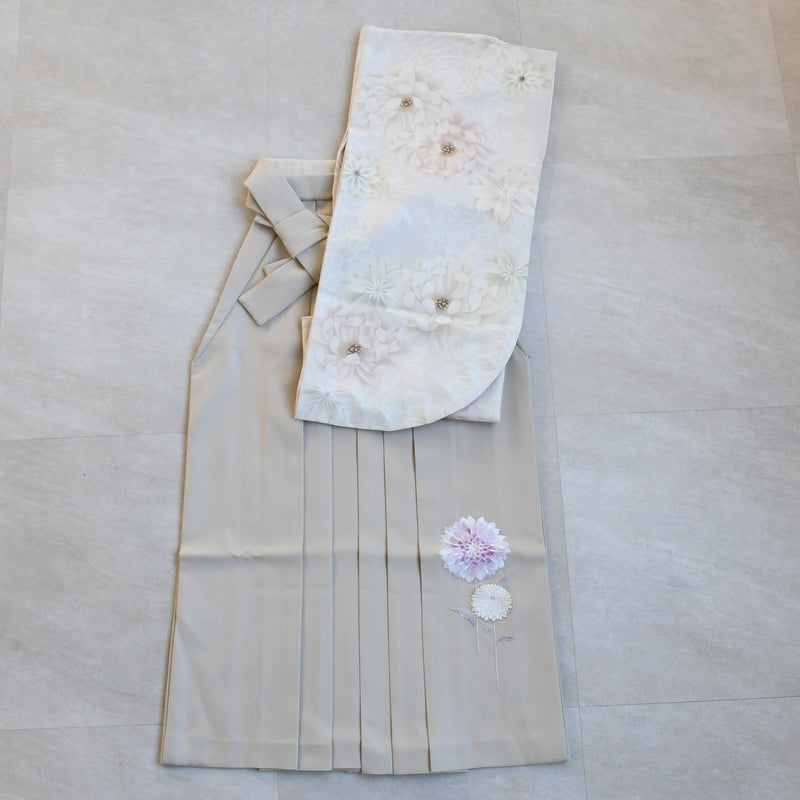 【レンタル】玉城ティナ×紅一点 2尺袖 袴 17点セット 91-99cm 日本製 古典柄 レトロ アンティーク系 花 ベージュ系（1020697301）