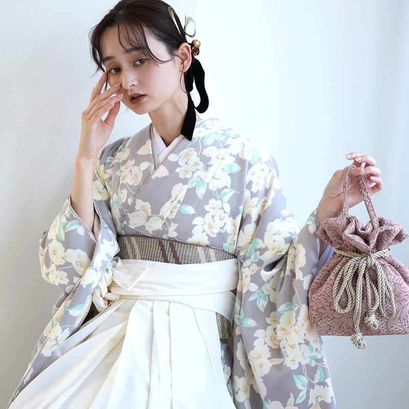 【レンタル】 袴 17点セット かぷり 袴91cm（身長153-158cm） 二尺袖着物 フルセット レディース 大学生 卒業式（1020698611）