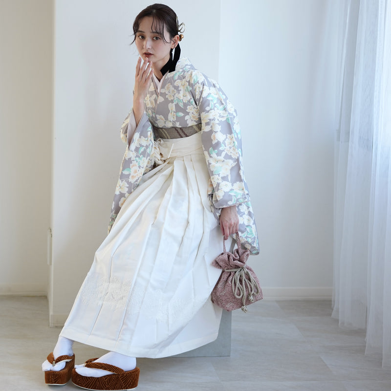 【レンタル】 袴 17点セット かぷり 袴91cm（身長153-158cm） 二尺袖着物 フルセット レディース 大学生 卒業式（1020698611）