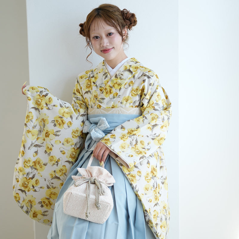 【レンタル】 袴 17点セット かぷり 袴91cm（身長153-158cm） 二尺袖着物 フルセット レディース 大学生 卒業式（1020699511）