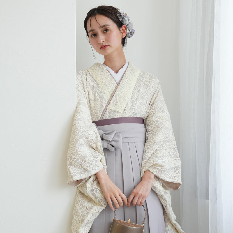 【レンタル】utatane 2尺袖 袴 17点セット 91-99cm 日本製レース レトロモダン系 レース オフ白系（1020701202）