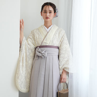 【レンタル】utatane 2尺袖 袴 17点セット 91-99cm 日本製レース レトロモダン系 レース オフ白系（1020701202）