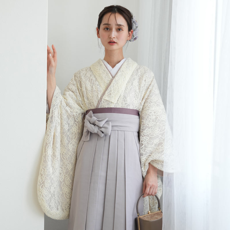 【レンタル】utatane 2尺袖 袴 17点セット 91-99cm 日本製レース レトロモダン系 レース オフ白系（1020701202）