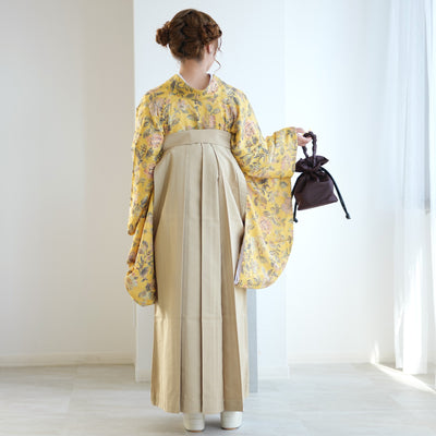 【レンタル】utatane 2尺袖 袴 17点セット 91-99cm レトロモダン系 花柄 からし系（1020706301）