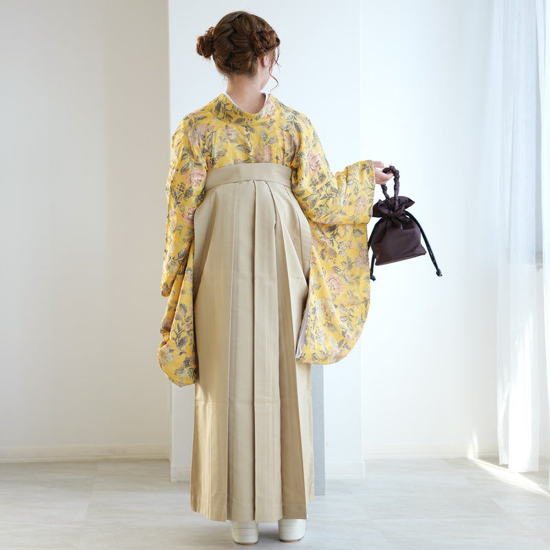 【レンタル】utatane 2尺袖 袴 17点セット 91-99cm レトロモダン系 花柄 からし系（1020706301）