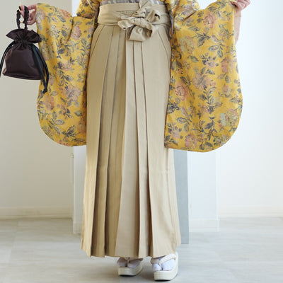 【レンタル】utatane 2尺袖 袴 17点セット 91-99cm レトロモダン系 花柄 からし系（1020706301）