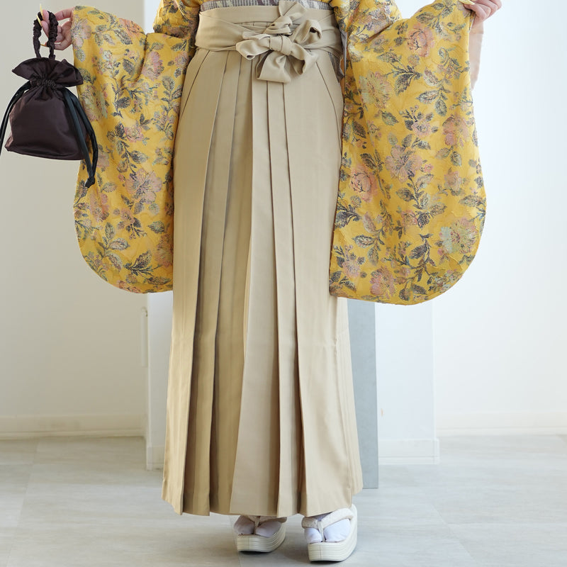 【レンタル】utatane 2尺袖 袴 17点セット 91-99cm レトロモダン系 花柄 からし系（1020706301）