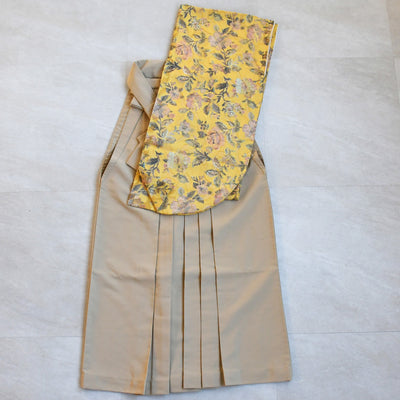 【レンタル】utatane 2尺袖 袴 17点セット 91-99cm レトロモダン系 花柄 からし系（1020706301）