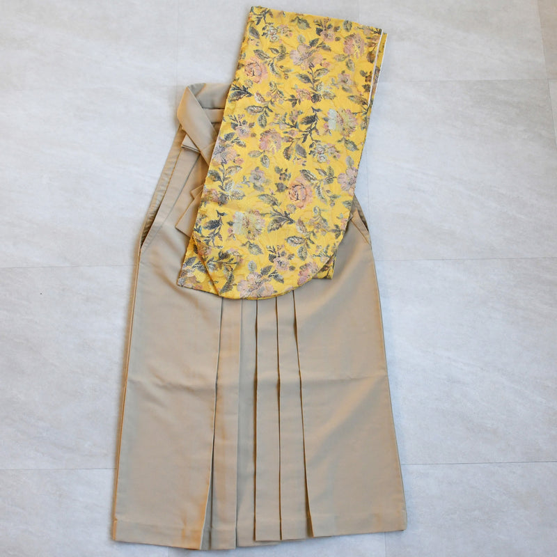 【レンタル】utatane 2尺袖 袴 17点セット 91-99cm レトロモダン系 花柄 からし系（1020706301）