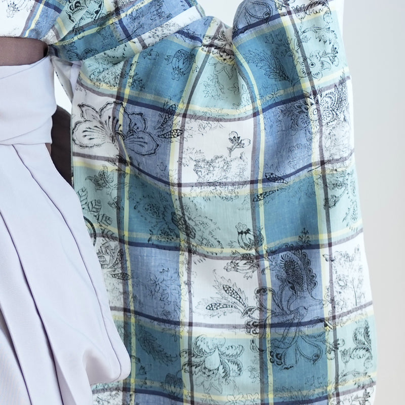 【レンタル】utatane 2尺袖 袴 17点セット 91-99cm レトロモダン系 チェック 青系（1020708001）