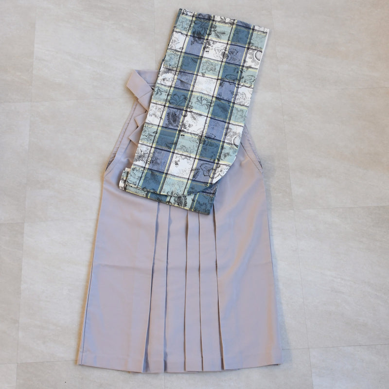 【レンタル】utatane 2尺袖 袴 17点セット 91-99cm レトロモダン系 チェック 青系（1020708001）