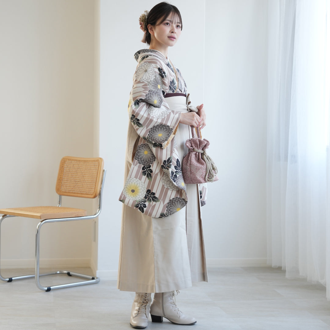 くるり　二部式　襦袢　市松模様　グレー　Sサイズ レンタル】 訪問着 20点セット 正絹 絵羽 グレー 汕頭刺繍 丹後