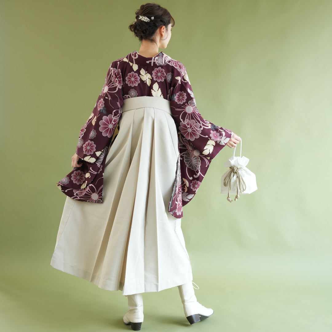 レンタル】 袴 17点セット ひよこ商店 ボルドーに古典菊 袴91cm