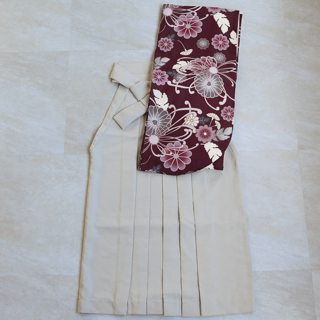 レンタル】 袴 17点セット ひよこ商店 ボルドーに古典菊 袴91cm