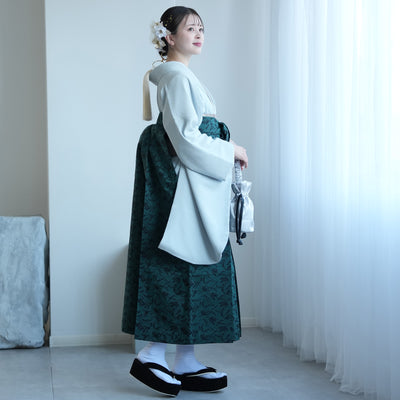 【レンタル】utatane 2尺袖 袴 17点セット 91cm 古典柄 レトロ アンティーク系 無地 水色系（1020716611）