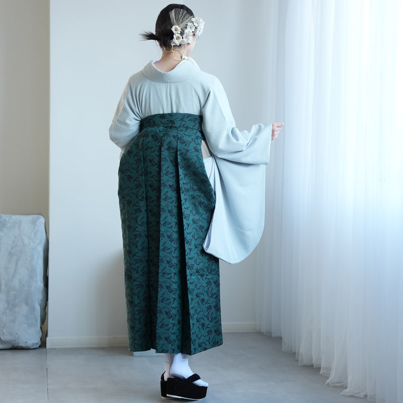 【レンタル】utatane 2尺袖 袴 17点セット 91cm 古典柄 レトロ アンティーク系 無地 水色系（1020716611）