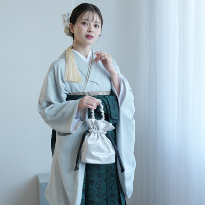 【レンタル】utatane 2尺袖 袴 17点セット 91cm 古典柄 レトロ アンティーク系 無地 水色系（1020716611）