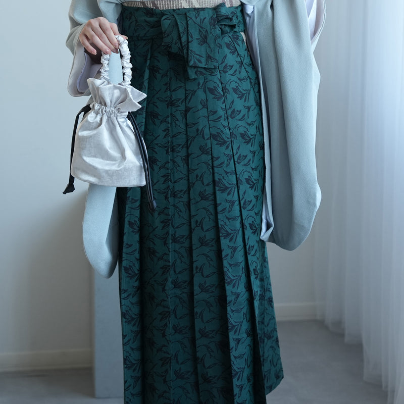 【レンタル】utatane 2尺袖 袴 17点セット 91cm 古典柄 レトロ アンティーク系 無地 水色系（1020716611）