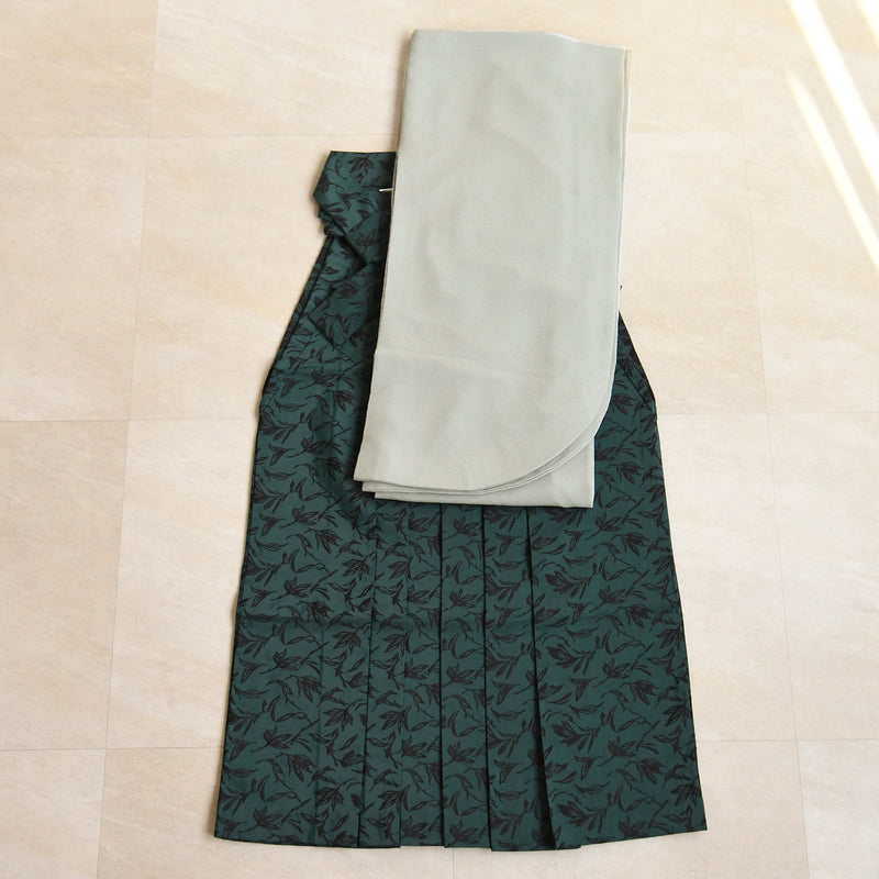 【レンタル】utatane 2尺袖 袴 17点セット 91cm 古典柄 レトロ アンティーク系 無地 水色系（1020716611）