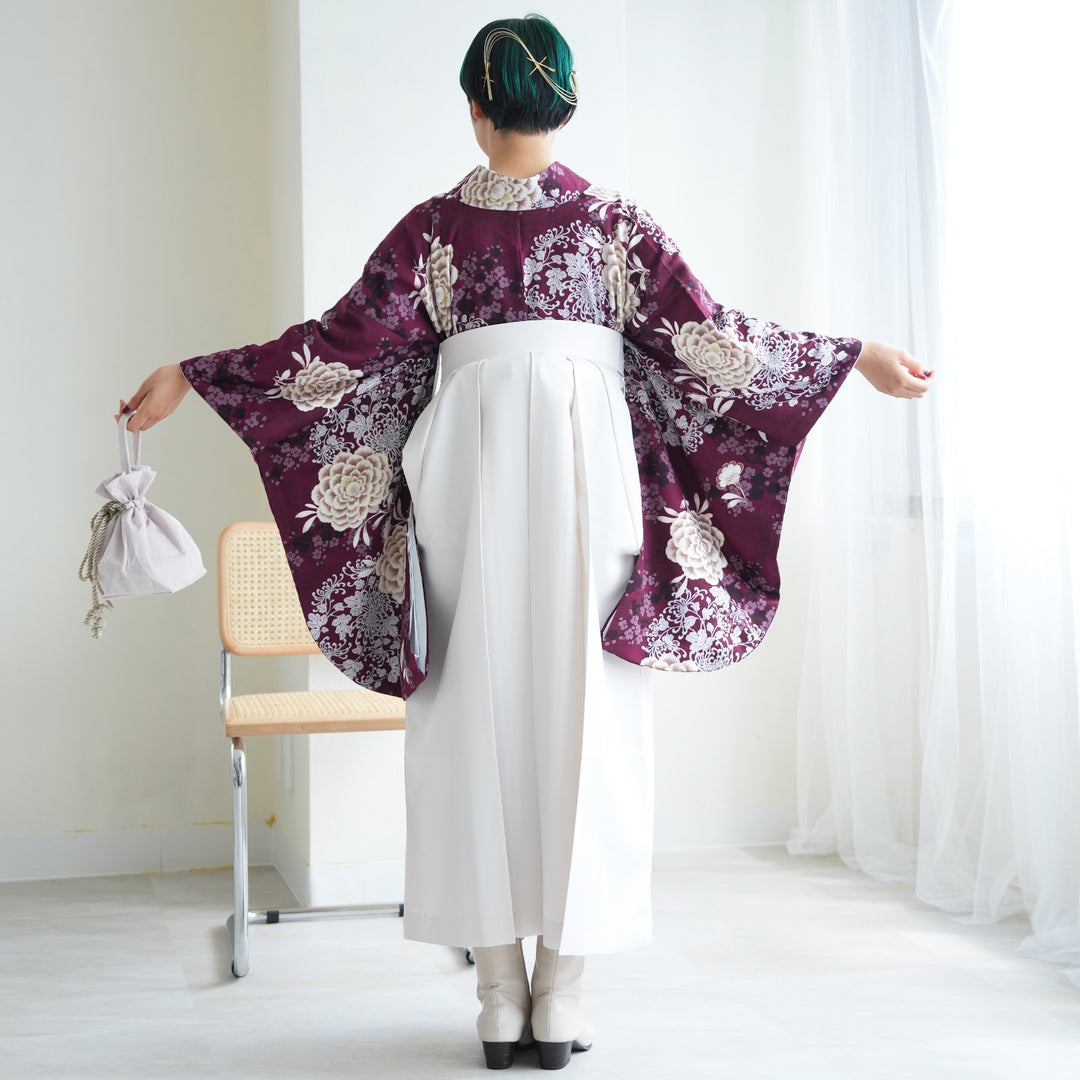 卒業式 二尺袖着物 袴 くもっ セット 菊に藤下がり柄 グリーン 大学生