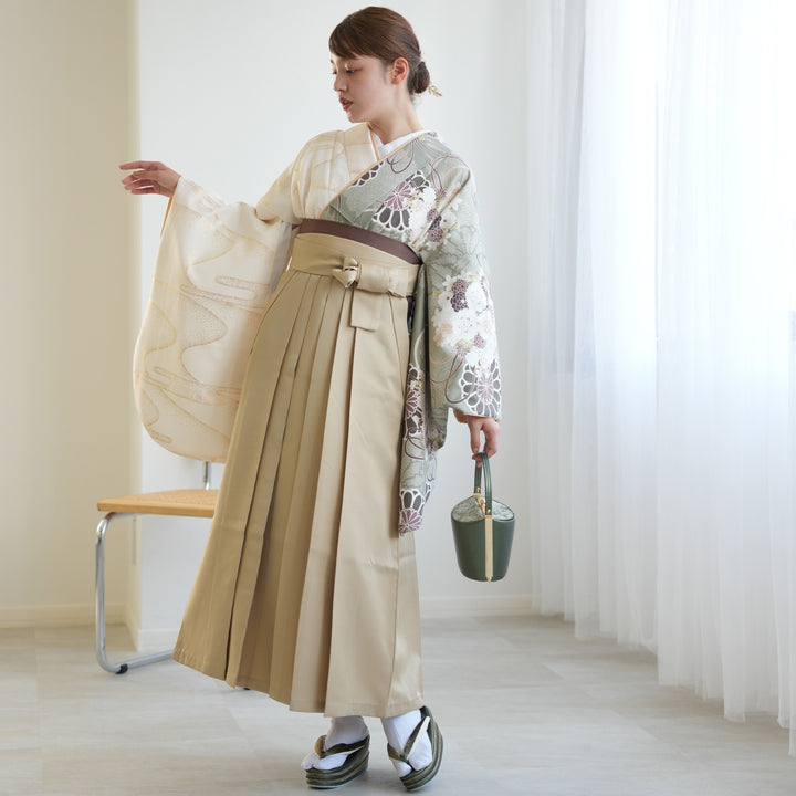 京越卸屋卒業式花曇りに小菊の着物と緑袴セット 子供