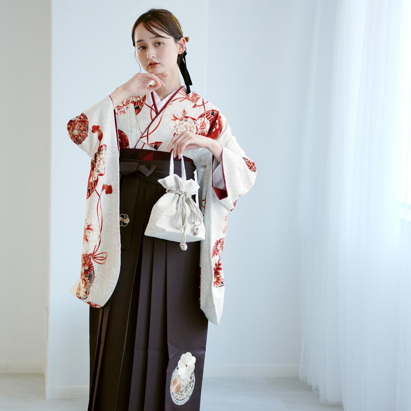 【レンタル】 袴 17点セット JAPAN STYLE×中村里砂 二尺袖着物 赤の華玉 重ね衿縫い付済  卒業式 大学生 専門学生（1020721912）
