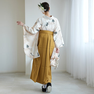 【レンタル】袴 17点セット  二尺袖着物 エクリュベージュ吉祥鶴（袴91cm（身長153-158cm）） 重ね衿縫い付済 ひよこ商店 （1020724911）