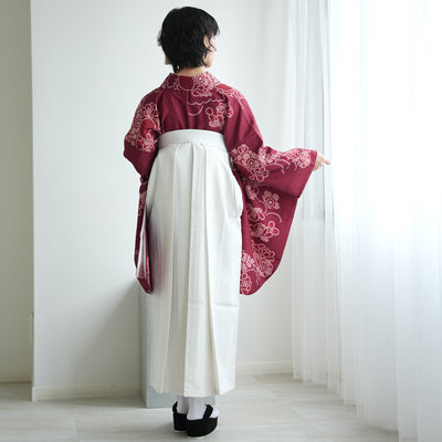 【レンタル】袴 17点セット  二尺袖着物 えんじの絞り柄（袴91cm（身長153-158cm）） 重ね衿縫い付済 ひよこ商店 （1020725611）