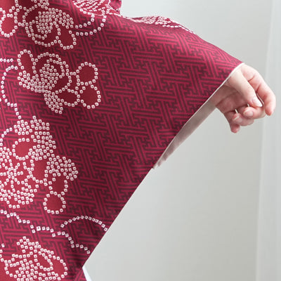 【レンタル】袴 17点セット  二尺袖着物 えんじの絞り柄（袴91cm（身長153-158cm）） 重ね衿縫い付済 ひよこ商店 （1020725611）