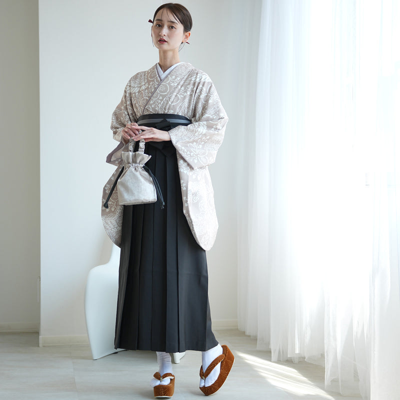 【レンタル】袴 17点セット  二尺袖着物 白茶鳳凰（袴91cm（身長153-158cm）） 重ね衿縫い付済 ひよこ商店 （1020725911）