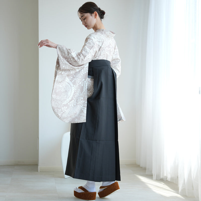 【レンタル】袴 17点セット  二尺袖着物 白茶鳳凰（袴91cm（身長153-158cm）） 重ね衿縫い付済 ひよこ商店 （1020725911）