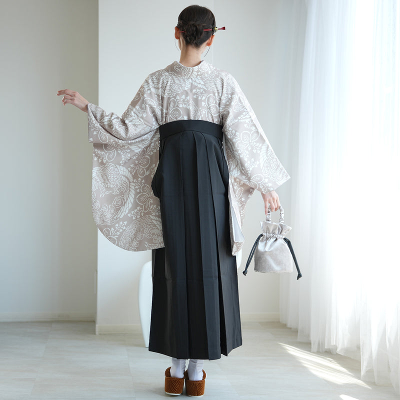 【レンタル】袴 17点セット  二尺袖着物 白茶鳳凰（袴91cm（身長153-158cm）） 重ね衿縫い付済 ひよこ商店 （1020725911）