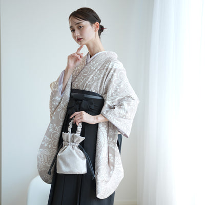 【レンタル】袴 17点セット  二尺袖着物 白茶鳳凰（袴91cm（身長153-158cm）） 重ね衿縫い付済 ひよこ商店 （1020725911）
