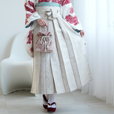【レンタル】袴 17点セット  二尺袖着物 白百合色に絞り柄（袴91cm（身長153-158cm）） 重ね衿縫い付済 ひよこ商店 （1020726011）