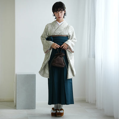 【レンタル】袴 17点セット  二尺袖着物 灰緑鳳凰（袴91cm（身長153-158cm）） 重ね衿縫い付済 ひよこ商店 （1020726311）