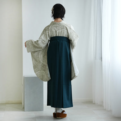 【レンタル】袴 17点セット  二尺袖着物 灰緑鳳凰（袴91cm（身長153-158cm）） 重ね衿縫い付済 ひよこ商店 （1020726311）