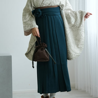 【レンタル】袴 17点セット  二尺袖着物 灰緑鳳凰（袴91cm（身長153-158cm）） 重ね衿縫い付済 ひよこ商店 （1020726311）