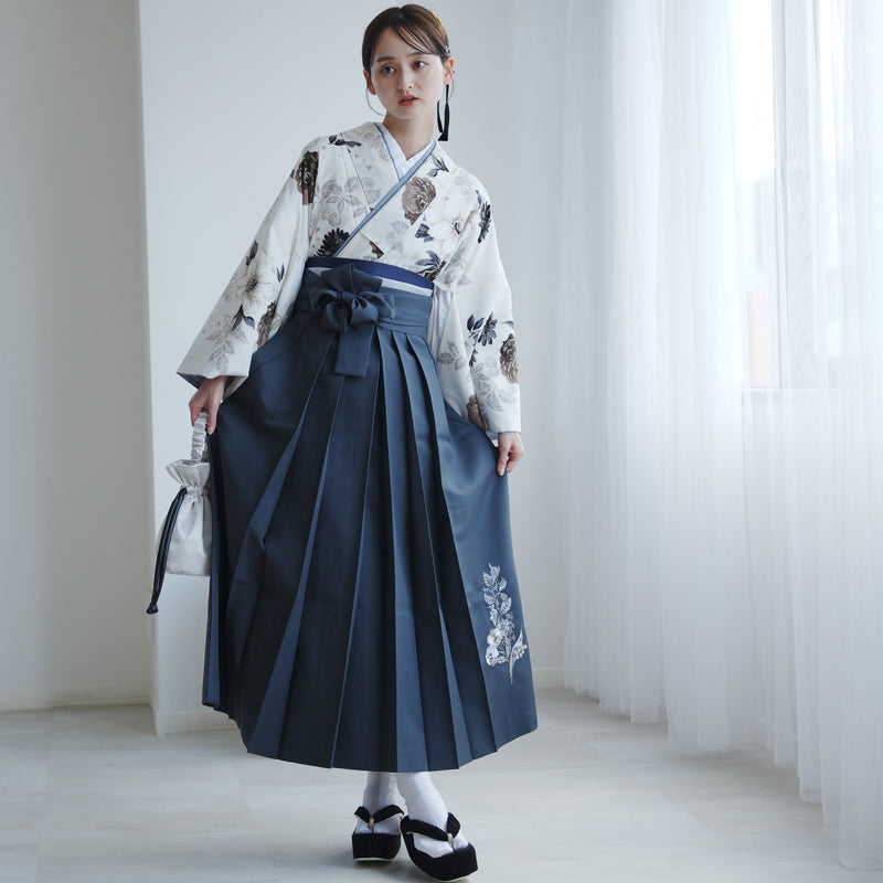 【レンタル】 袴 17点セット JILLSTUART 二尺袖着物 オフホワイトにクチナシ  重ね衿縫い付済  卒業式 大学生 専門学生（1020726901）