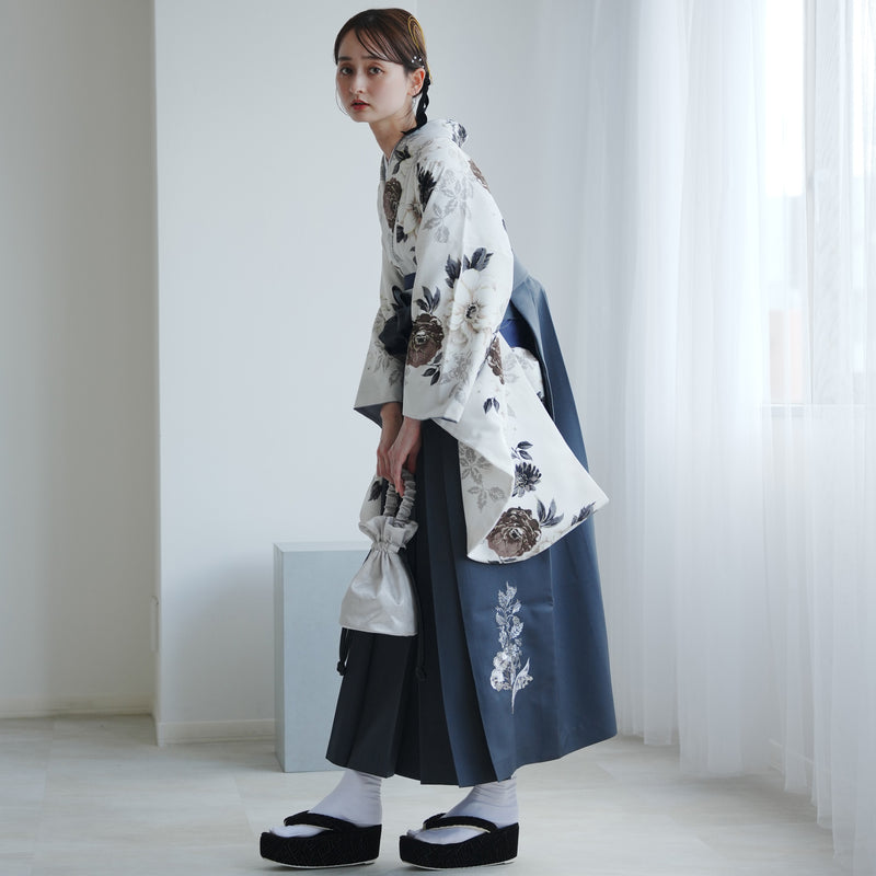 【レンタル】 袴 17点セット JILLSTUART 二尺袖着物 オフホワイトにクチナシ  重ね衿縫い付済  卒業式 大学生 専門学生（1020726901）